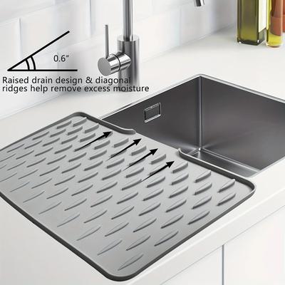 Inspire Curations AquaFlow Silicone Dish Drying Mat Non Slip Heat Resistant Kitchen Drain Mat black Large
