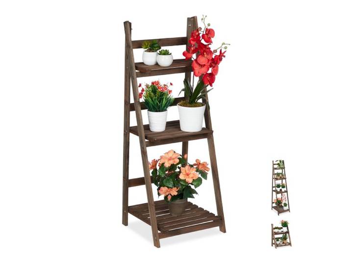 Relaxdays Blumentreppe Holz dunkelbraun