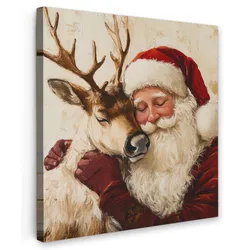 LEINWANDBILD Weihnachtsmann - Rentier - Weihnachten Deko Wohnzimmer 20x20 cm