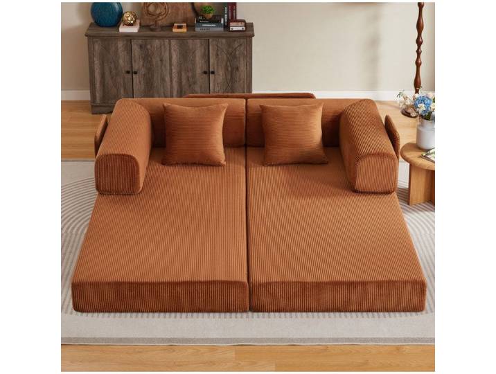 VUENOR canapé convertible 3 places terracotta – 2 coussins avec matelas