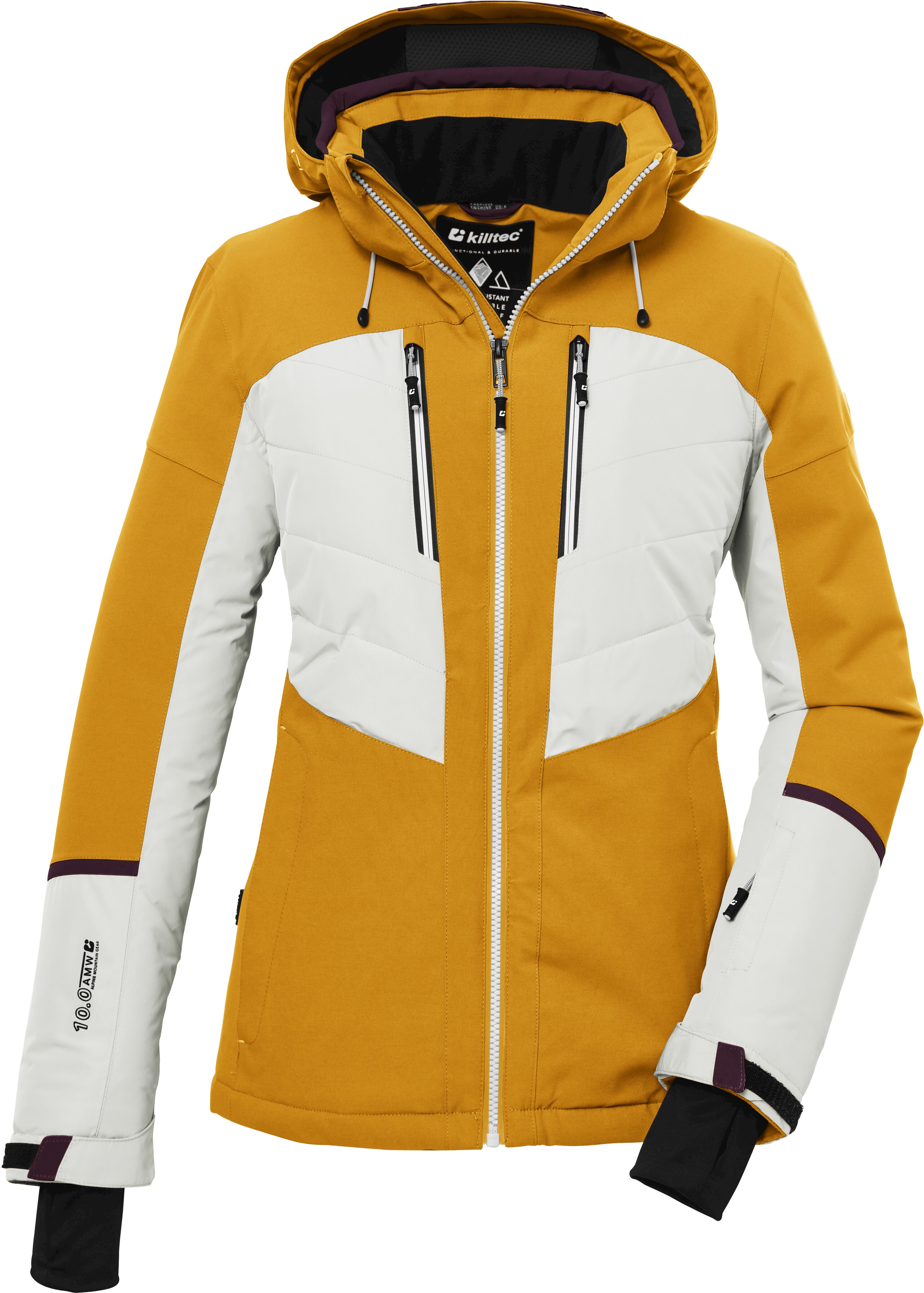 Skijacke KILLTEC "KSW 87 WMN SKI JCKT", Damen, Gr. 46, gelb (dunkelgelb), Oberstoff 1: 100% Polyester/ Oberstoff 2: 100% Polyester, Futter: 100% Polyester, Wattierung: 100% Polyester, Jacken Skijacke, Killtec Skijacke: wasserdicht, atmungsaktiv, PFAS-frei