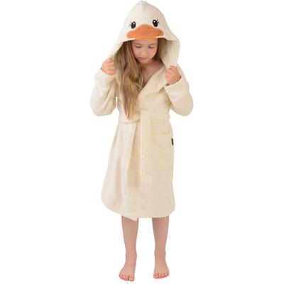Kinderbademantel WEWO FASHION "8037" Gr. 104, beige (ecru), 104, N-Gr, Frottier, Hausmäntel, niedliche Stickerei
