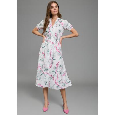 Blusenkleid LAURA SCOTT, Damen, Gr. 44, N-Gr, weiß (weiß geblümt), Web, Obermaterial: 100% Polyester, bedruckt, Kleider Blusenkleid, femininer Stil, für vielseitige Anlässe, aus Polyester