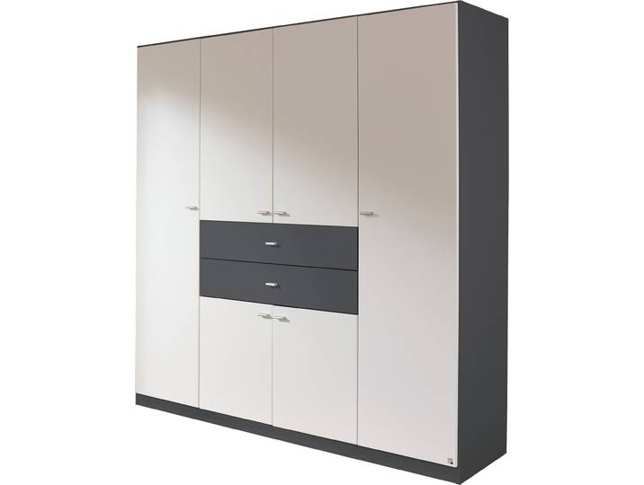 Kleiderschrank RAUCH Schrank Garderobe Wäscheschrank Schlafzimmerschrank Ankleide LANDSBERG , grau (graumetallic, weiß), B:181cm H:197cm T:54cm, Holzwerkstoff, Schränke, Kleiderschrank, 4 Türen, mit 2 Schubladen auf Komforthöhe MADE IN GERMANY