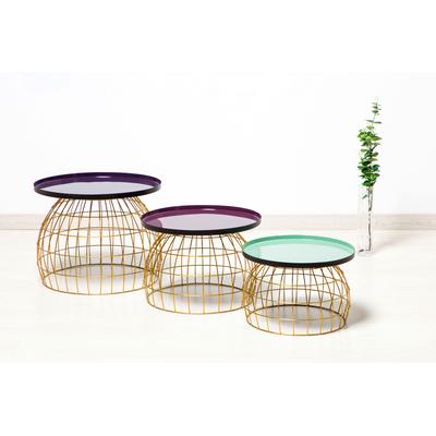 Beistelltisch KAYOOM "Laudatio Beistelltisch-Set, Beistelltische im 3er-Set,Gitteroptik", lila (pflaume, violett, hellgrün), B:40cm H:26cm T:50cm, Eisen, Tische, Beistelltisch, 3er-Set, vielfältig einsetzbar, aktuelle Farben