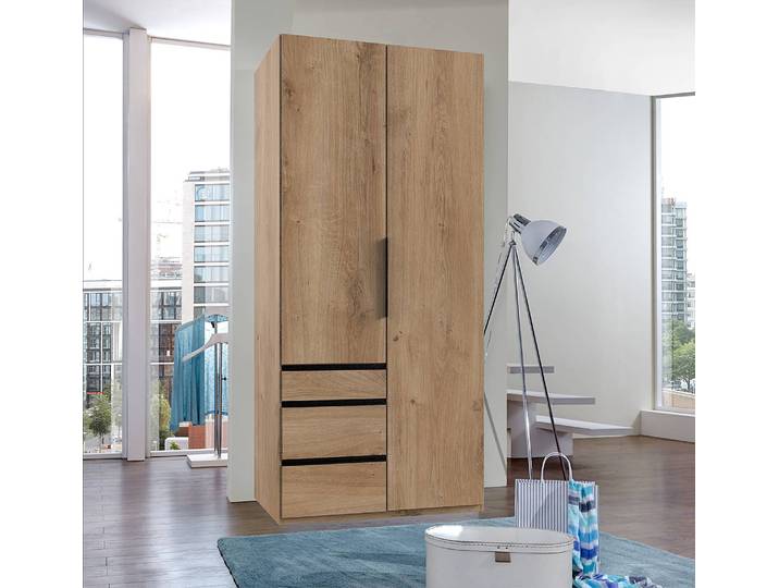 Drehtürenschrank Level36 - 216 cm Typ A 100cm Braun/Plankeneiche Dekor Schwarz ohne Spiegeltür/-en