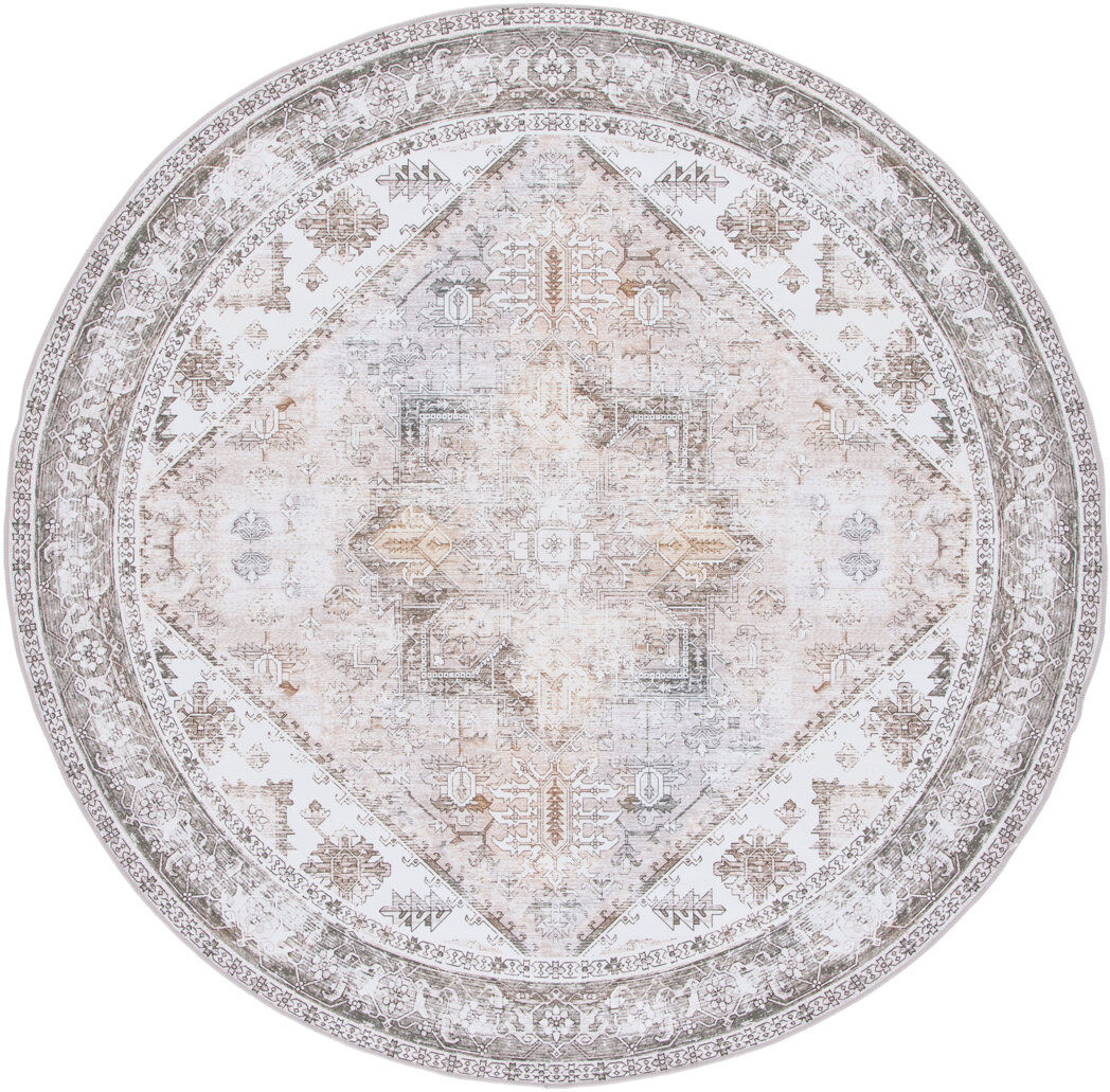 Blue Elephant Tucson Florentine Machine Washable Non-Slip Area Rug Beige/Gray Round 244 cm