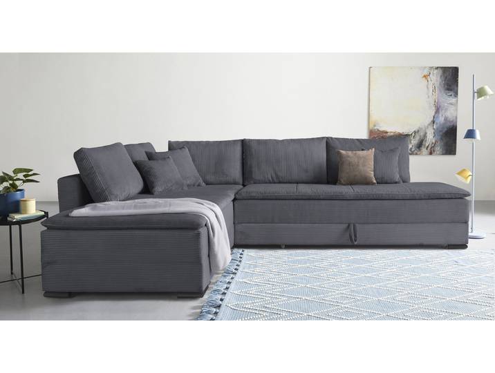 Home affaire Night & Day L-Form, B: 321 cm, mit Dauer-Schlaffunktion 180x200 cm Schlaffunktion, Bettkasten, Topper & 3 Zierkissen, Boxspringbett Cord