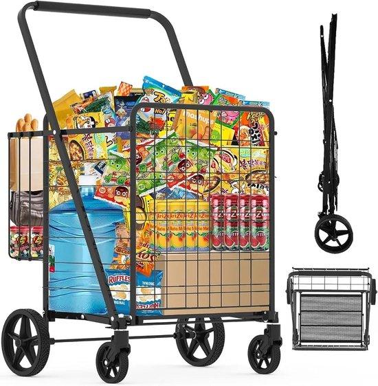 Famanu Einkaufswagen mit großer Doppelmand und schwenkbaren Rädern - Schwarz