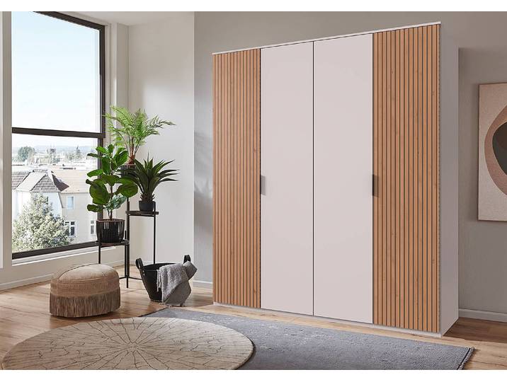 Drehtürenschrank Tunis 180cm Weiß/Weiß/Eiche Artisan Dekor