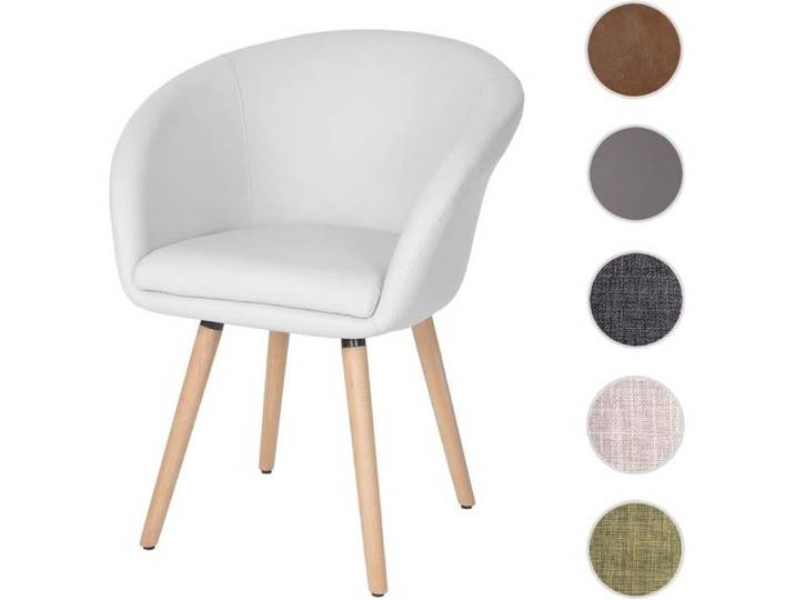 Chaise de salle à manger Malmö T633 fauteuil design rétro des années 50 ~ similicuir blanc