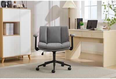 Kodotan sofa Ergonomic Desk Chair with Flip-Up Armrests Leather, Cross Legged Office Chair on Wheels, Comfy Swivel Chair with Wide Seat