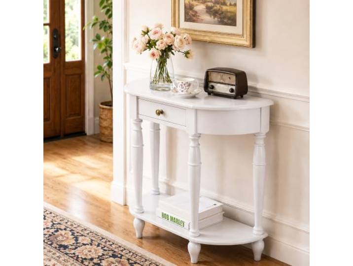 JSWHYBD Halbmond Konsolentisch mit Schublade, Schmaler Flurtisch 80–120 cm Konsolentisch mit Ablage für Flur, Eingangsbereich, Wohnzimmer, Schlafzimmer & Sofa(White,110*30*80cm)
