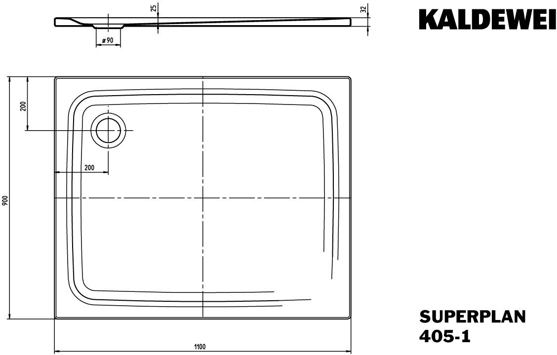 Kaldewei Duschwanne SUPERPLAN Modell 405-1,900x1100x25mm, 430500010001 430500010001
