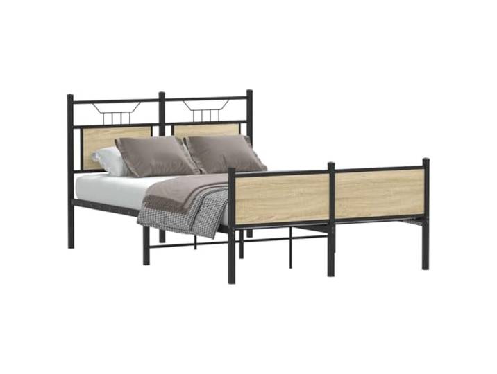 RJPLMFV Bettgestell, Eiche Sonoma, 120 x 190 cm Robustes Metall, Lattenrost, Stauraum unter dem Bett, Rückenstütze