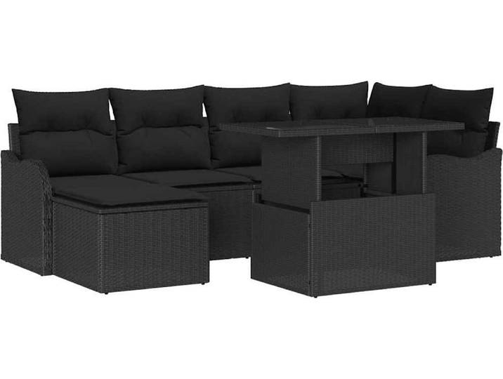 Ensemble de canapé de jardin vidaXL\, 7 pièces\, noir\, en résine tressée