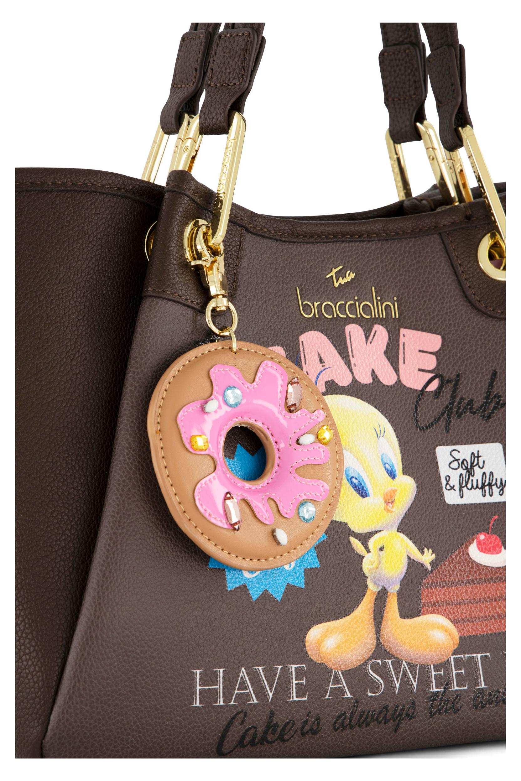 Braccialini Amy Lt Eine Handtasche aus braunem Kunstleder mit einem lebendigen