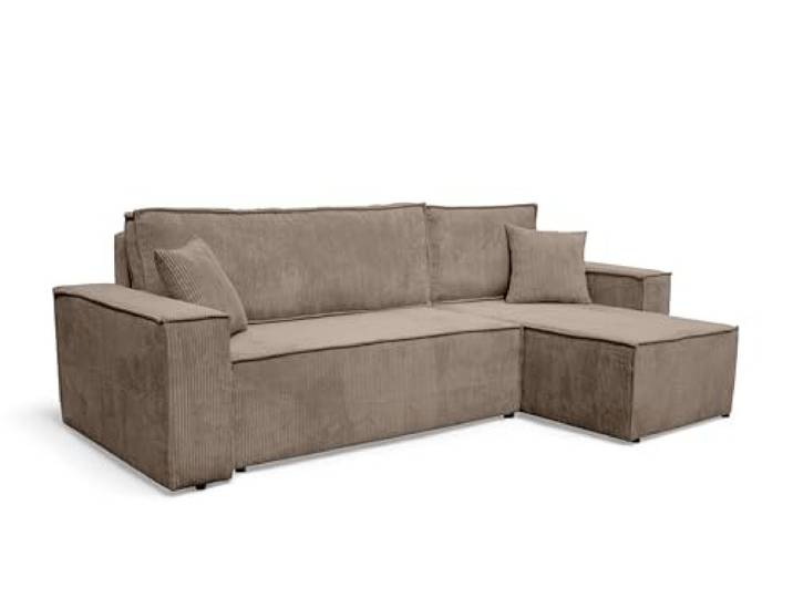 VENASI MÖBEL Ecksofa mit Schlaffunktion Hugo L, Hellbraun Cordstoff Sofa mit Bettkasten, Schlaffläche 125 × 200 cm, inkl. Kissen & Aufbauanleitung