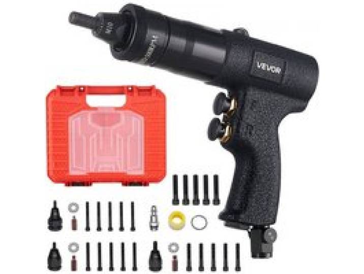 VEVOR Druckluft Nietmutternzange Set mit Metrischen Kopfstück M5 M6 M8 M10, Luftdruck-Nietpistole-Satz für Automobil Industrie Heimwerkerprojekte, 1134kg Zugkraft, Vor- & Rückwärts, Mit 20 Mandrels