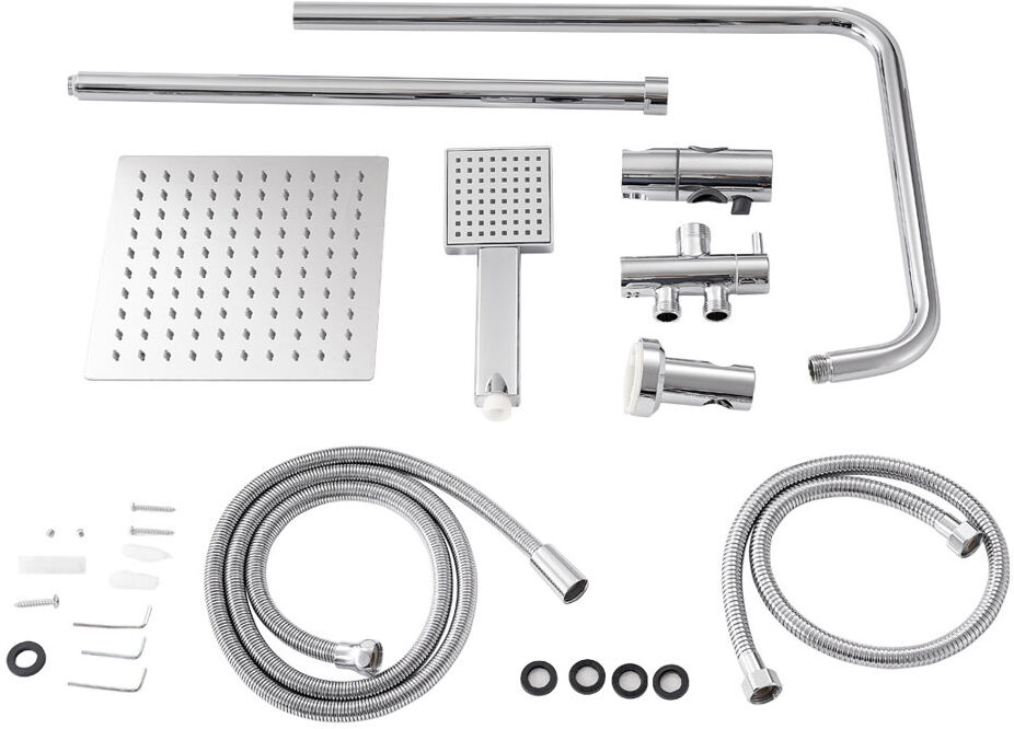Belfry Bathroom Rainfall Shower Riser Rail Kit With 8"square Over Head Shower Head And Hand Stainless Steel 96cm H X 20cm W X 21cm L