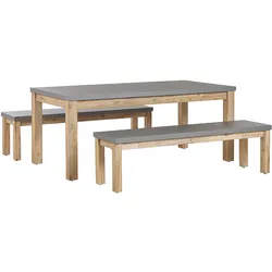 GARTENMÖBEL SET Beton/Akazienholz grau Tisch mit 2 Bänken Ostuni