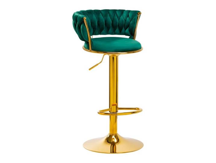 Tabouret de bar 4Rico QS-B313a - Velours vert & structure dorée - Réglable 60-80 cm - Pivotant avec dossier