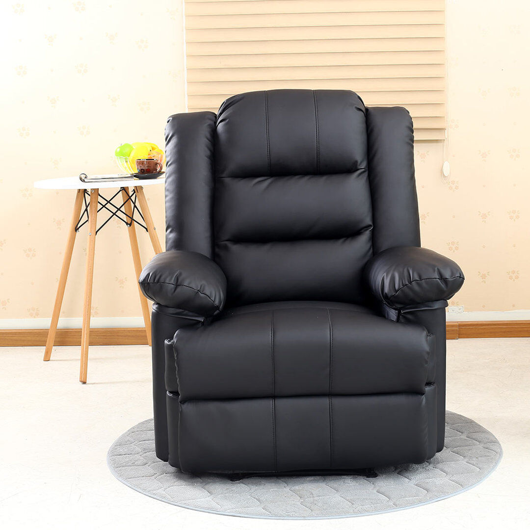 Brayden Studio Manual Leather Match Manual Recliner Black 110cm H X 88cm W X 87cm D