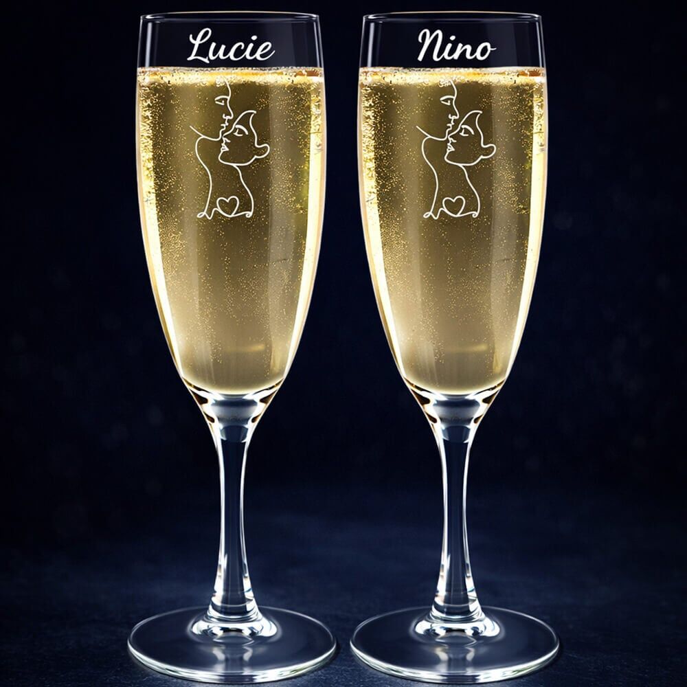 Ocadeau Duo de flûtes à champagne couple minimaliste