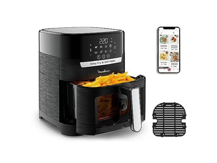 Moulinex Easy Fry & Grill Vision 4.2 L, Luftfritteuse und Grill mit Fenster, 70% Energieeinsparung, schnelles Kochen, 10 Funktionen, Extra-Crisp-Technologie, Schwarz, EZ5068