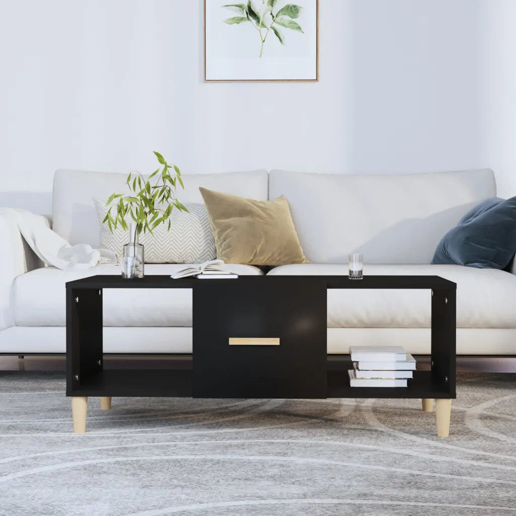 17 Stories Four Leg Coffee Table with Storage Black/Brown