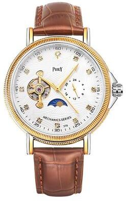 Everyday Crate YAZOLE 379 Mechanical Watch With Leather Band Large Dial Tourbillon Style Men's Wristwatch white+brown