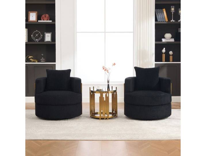 Fauteuil - MINIMAL - Velours côtelé - Pivotant 360° - Accoudoirs rembourrés - Rangement sous assise