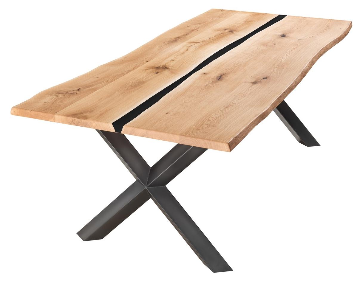 Esstisch Unikattisch 100 x 200 x 75 cm Wildeiche Metall Harz Natur Schwarz