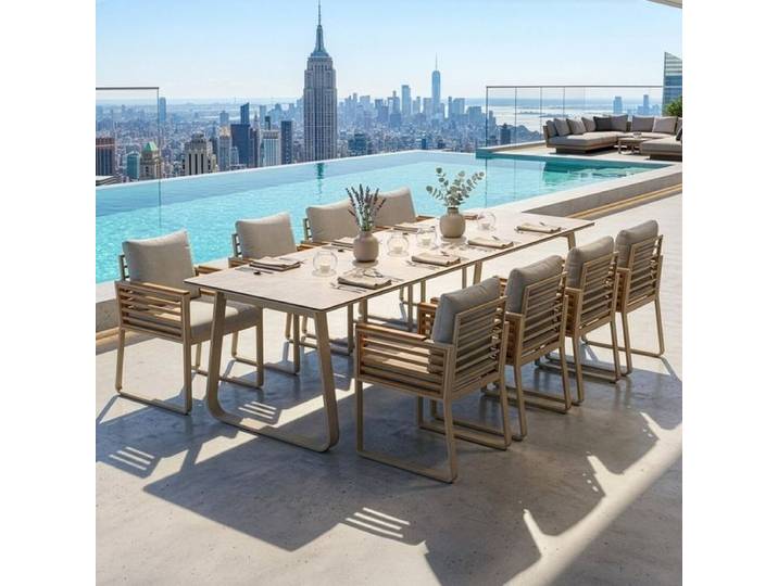 OUTLIV. New York City Gartenmöbel-Set XL (8 Plätze) Tisch 280x100cm Sand