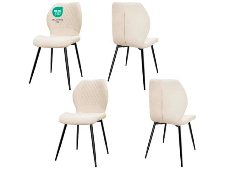 JIJIAN Esszimmerstühle 4er Set, Stühle Esszimmer, Küchenstühle Wohnzimmer Essstühle, Gepolsterte Stühle, Ergonomisch Gestaltete Leinenstühle für Esszimmer, Küche, Schlafzimmer, Beige
