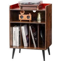 VEVOR Schallplattenaufbewahrung 3-stufiger Plattenspielerständer für bis zu 150 Alben, hölzerner Aufbewahrungsschrank für Vinyl-Schallplatten mit Ausstellungsregal für Schlafzimmer Wohnzimmer