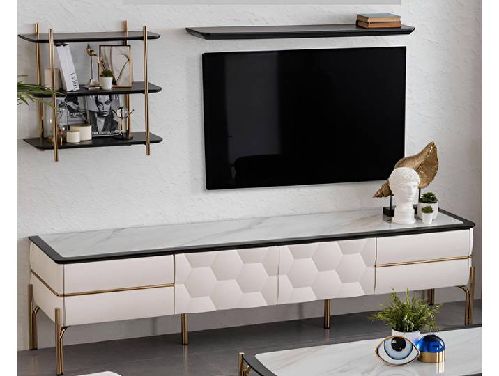 JVmoebel Lowboard Wohnzimmer-Set 3-teilig: TV-Lowboard & 2 Wandregale, modernes Design, Made in Europa
