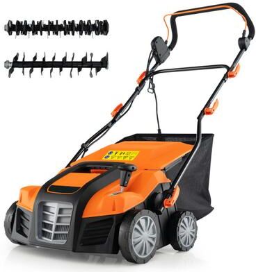 Costway 16-Inch Electric Lawn Dethatcher and Scarifier with Collection Bag-Orange