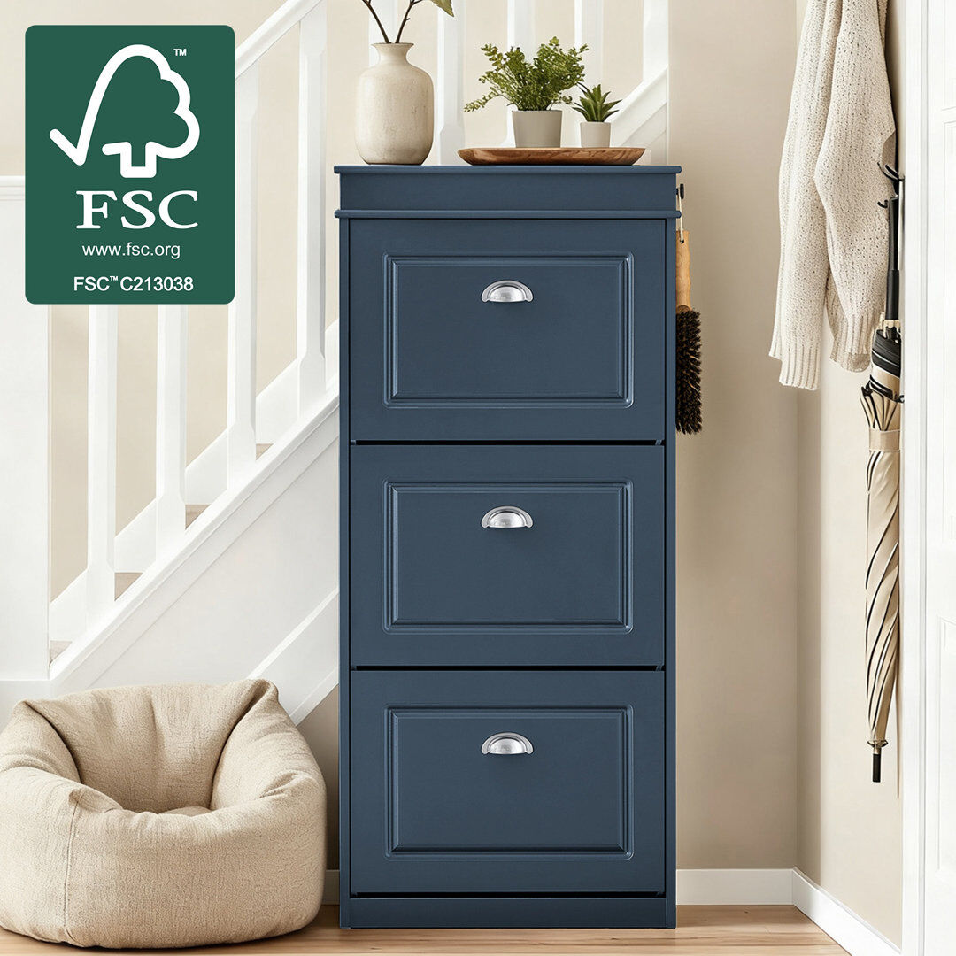 Marlow Home Co. Moriah 12 Pair Shoe Storage Cabinet Blue/Silver 12