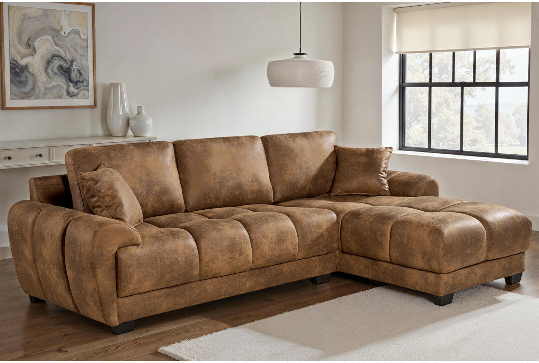 Lily Manor 4 Seater Corner Sofa Brown Microfiber / Microsuede 82cm H X 261cm W X 165cm D