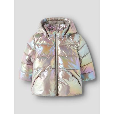 Steppjacke NAME IT "NMFMOLINA PUFFER JACKET SHINY1", Mädchen, Gr. 110, bunt (fungi), Web, Obermaterial: 100% Polyester, bedruckt, glänzend, normal, gerader Abschluss, Jacken Steppjacke, Kunstfaser