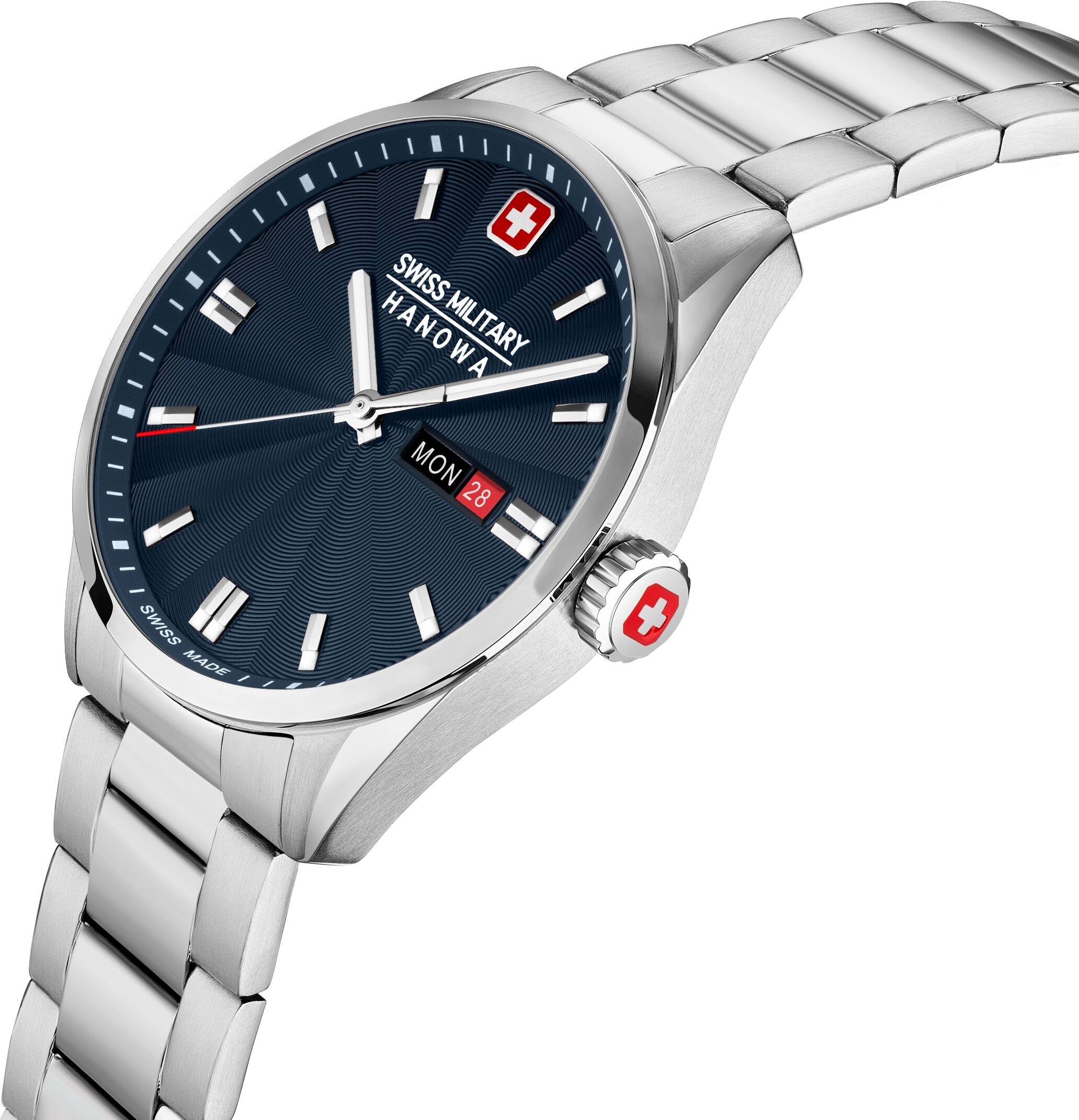 Quarzuhr "Roadrunner Maxed", silber (silberfarben, blau, blau), SWISS MILITARY HANOWA, Armbanduhren, Herren, silberfarben, Quarzuhr, Armbanduhr, Herrenuhr, Swiss Made, Edelstahlarmband, analog