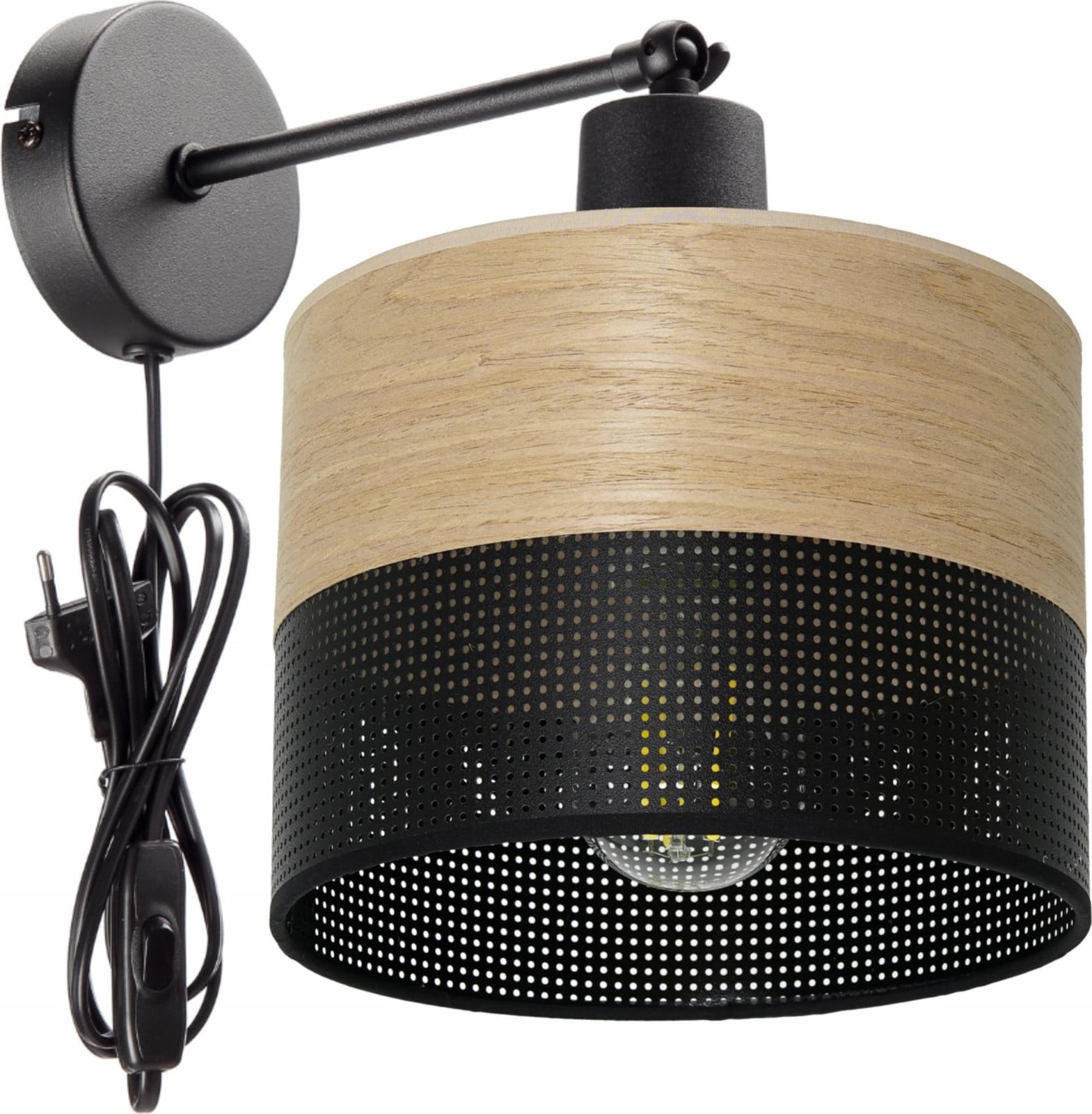 Moonlight Wandlamp met geperforeerde houten lampenkap in industriële stijl