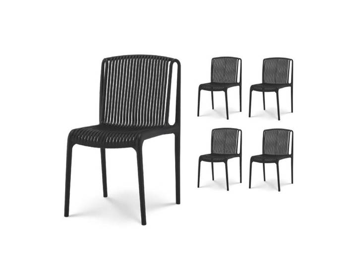 Lot de 4 chaises de Jardin ou Terrasse Noires en Résine Polypropylène