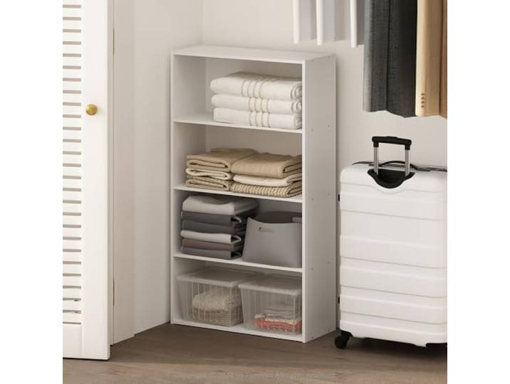Furinno Reed Kleiderschrank-Organizer und Aufbewahrung, 4-Ebenen Kleiderschrank-Organizer, Offenes Regal Kleiderschrank-Aufbewahrung, für Kleiderschrank, Schlafzimmer, Wohnzimmer, Weiß