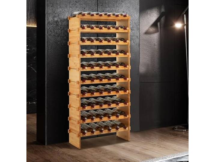 Danonlly Weinregal Bambus Stapelbar Flaschenregal Flaschenständer Weinständer Ohne Schrauben, AA-Qualität, Stapelbar & Platzsparend Für Keller Bar Küche Esszimmer (10T-60 Flasche)
