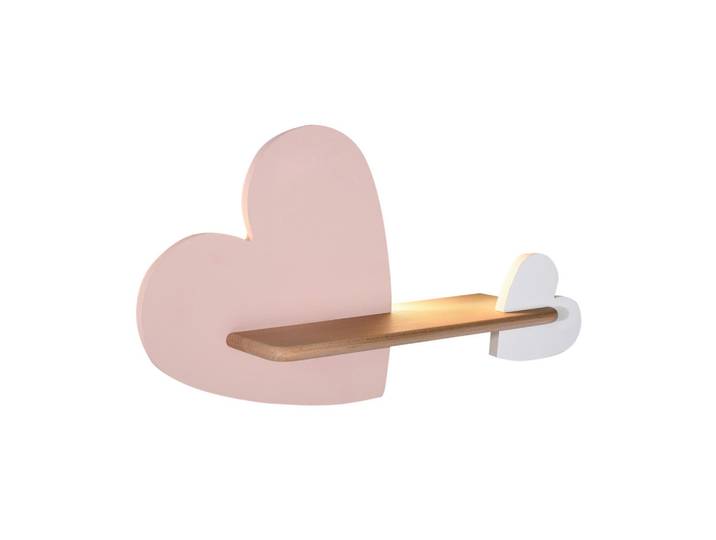 Kinderwandleuchte Heart, Weiß, Pink, Holz, Metall, Eiche, herzförmig, 12x26x43 cm, RoHS, Europäischer Sicherheitsstandard, einfach zu transportieren, Lampen & Leuchten, Innenbeleuchtung, Kinderzimmerlampen, Kinderwandleuchten
