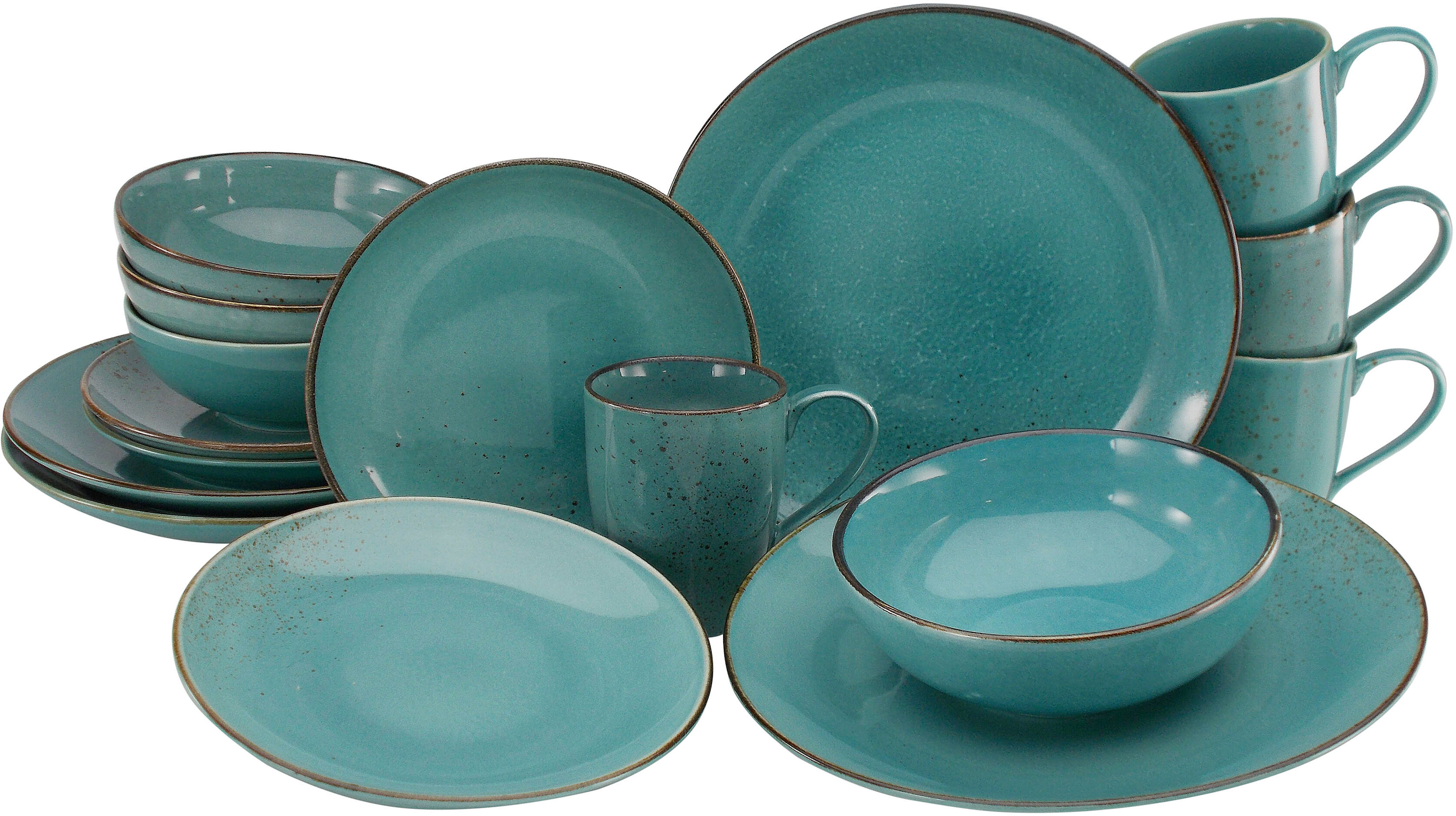 Kombiservice CREATABLE "Nature Collection, Kombi-Service 16-tlg", blau (water), 16 Stk., Steinzeug, Geschirr-Sets, Kombiservice, Handwerklicher Look, Vintage