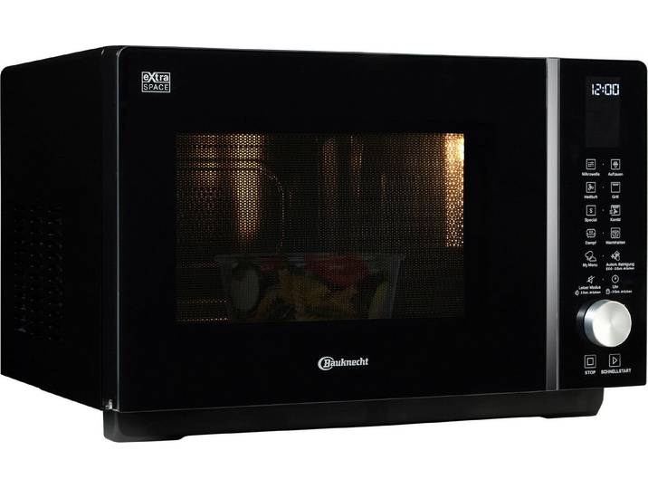 BAUKNECHT Mikrowelle MF 255 B, Grill, Mikrowelle, Heißluft, 25 l, ExtraSpace-Garraum ohne Drehteller mit Dampfgar- und Grillfunktion