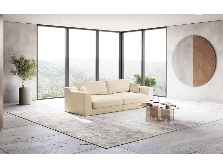 Big-Sofa Beige/Creme Webstoff Palila 274 x 90 x 112cm Modern